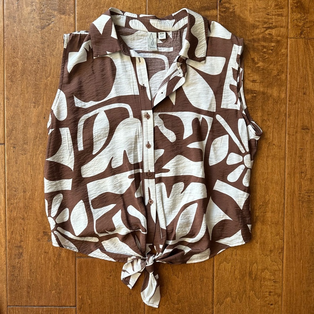 * Joie - Brown and Cream Printed Sleeveless Button-Up Tank *